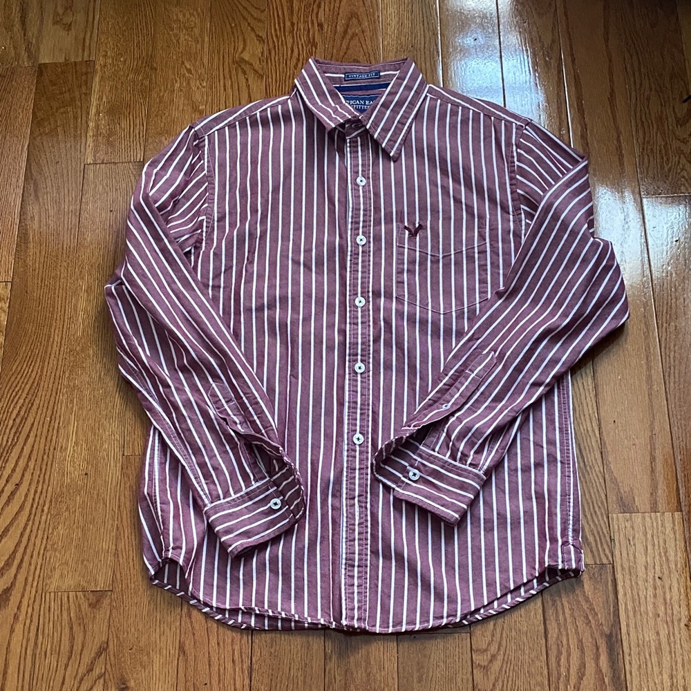 American Eagle Outfitters Maroon and White Striped Shirt